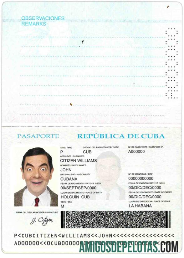 Passaporte cubano amostra
